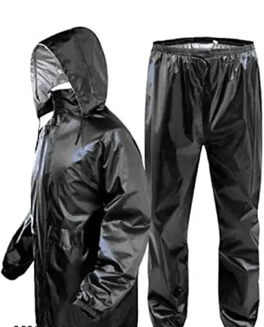 Polyester Solid Rainsuit for Men (Black, L)